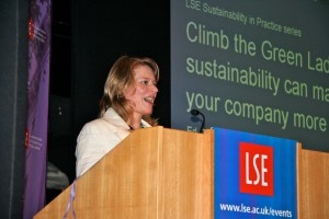 Amy Fetzer at podium LSE Lecture